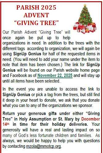 PARISH 2025 ADVENT “GIVING TREE”